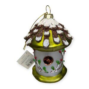 Melrose International Birdhouse Blown Glass Artisan Christmas Ornament NWT